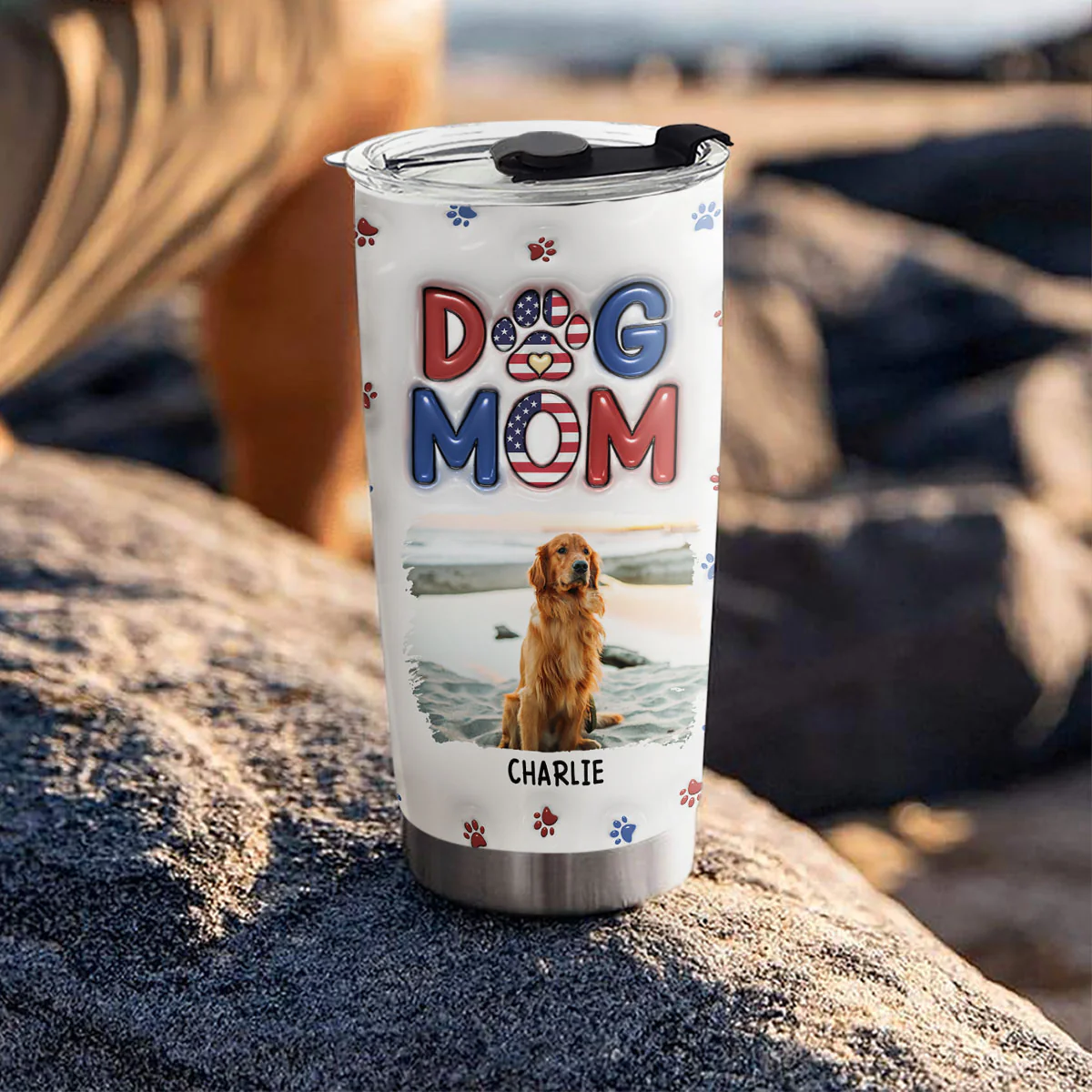 Lovely Dog Mom Version 3 Photo- Personalized Custom 3D Inflated Effect Tumbler - Image 3