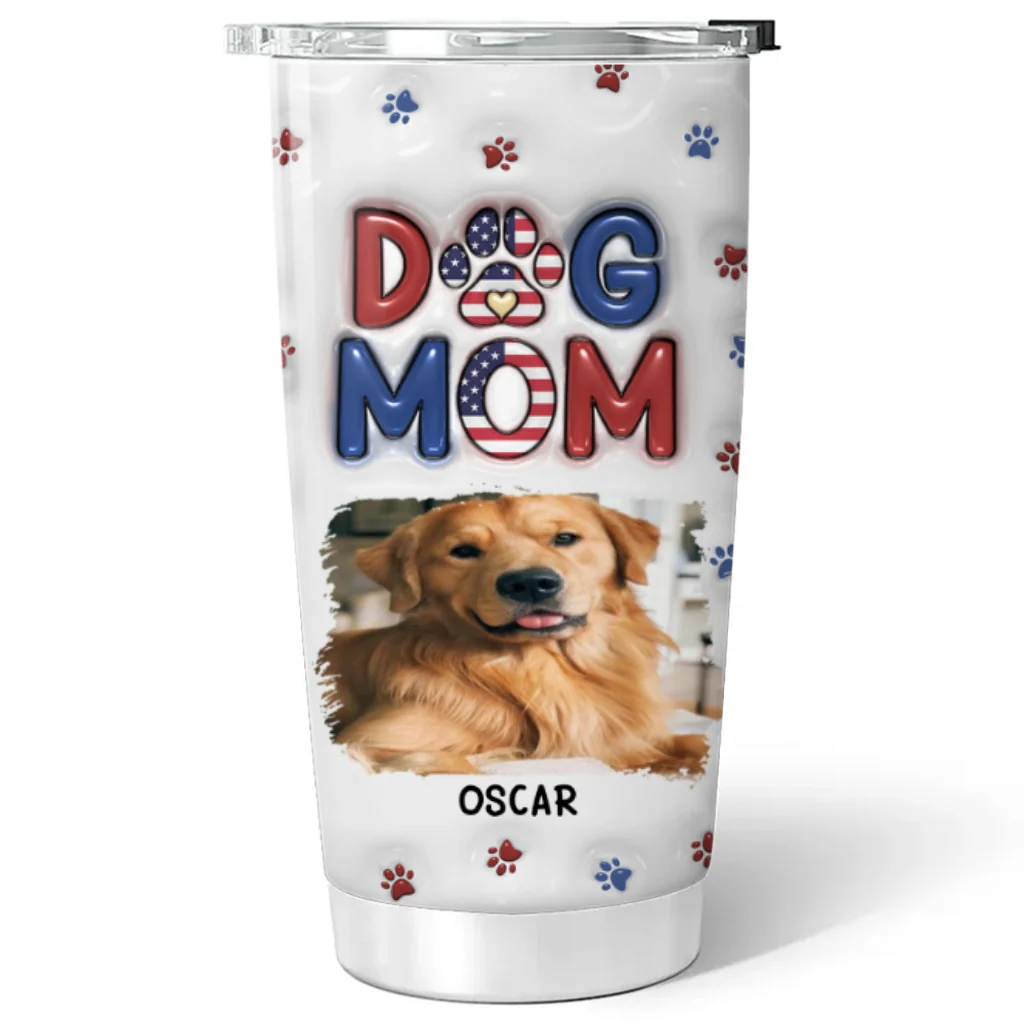 Lovely Dog Mom Version 3 Photo- Personalized Custom 3D Inflated Effect Tumbler - Image 4