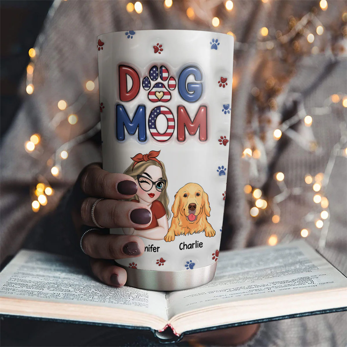 Lovely Dog Mom Version 3 - Personalized Custom 3D Inflated Effect Tumbler - Image 3