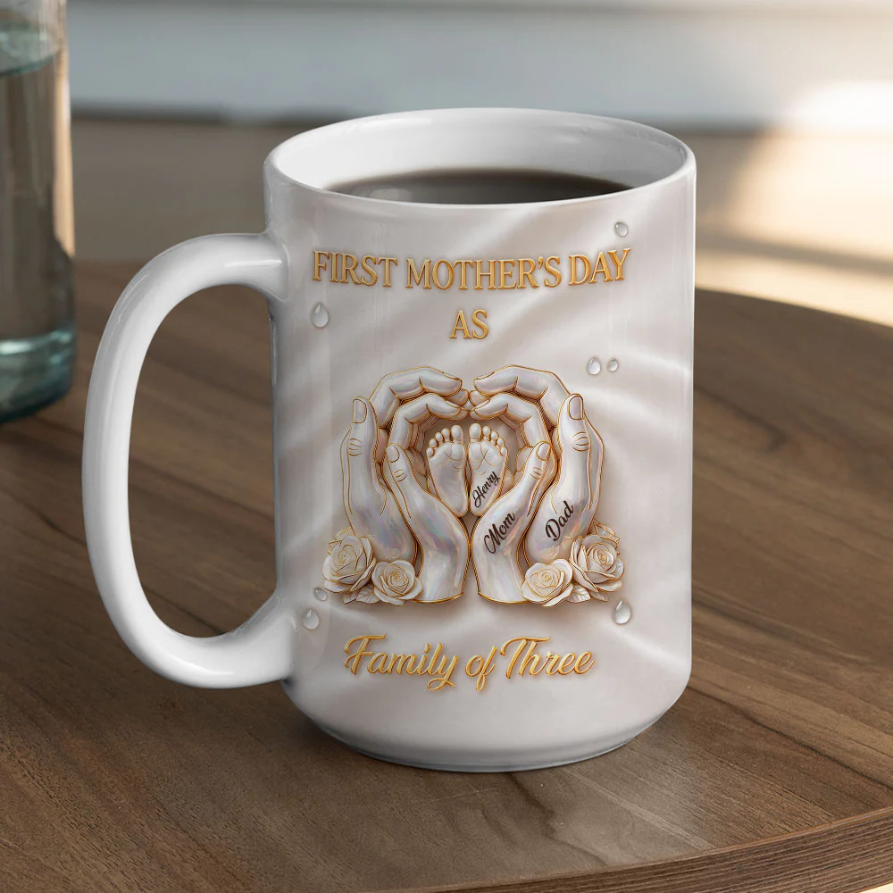 Lovely Family Of Three - Personalized Custom 3D Inflated Effect Mug - Image 3