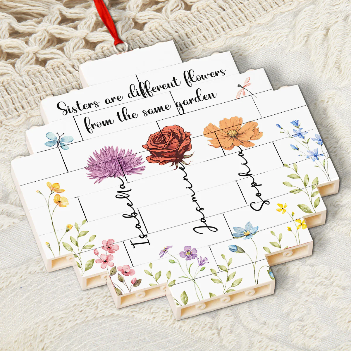 Lovely Flowers - Personalized Custom Puzzle Ornament - Image 2