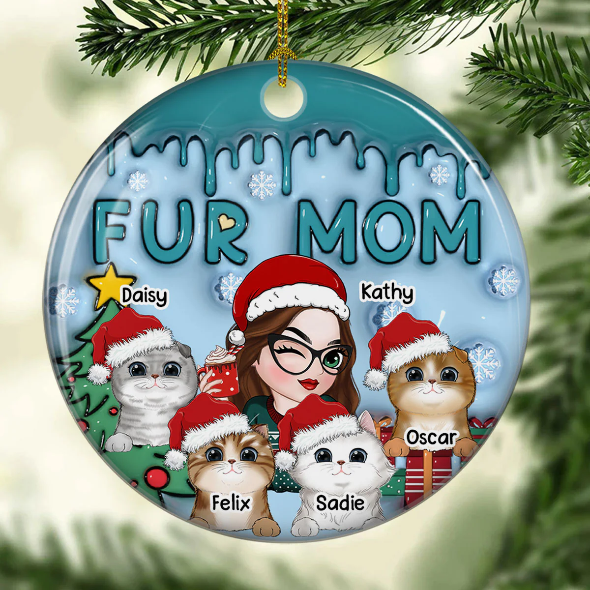 Lovely Fur Mom - Personalized Custom 3D Inflated Effect Ceramic Ornament - Image 2
