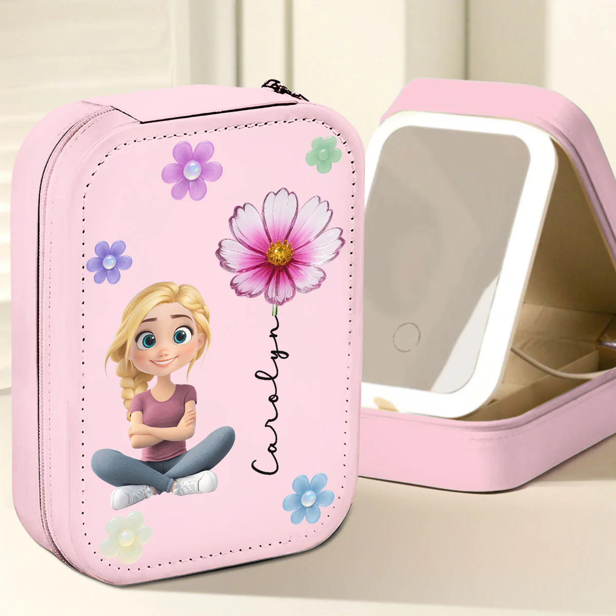 Lovely Girl - Personalized Custom Jewelry Box With LED Mirrorr