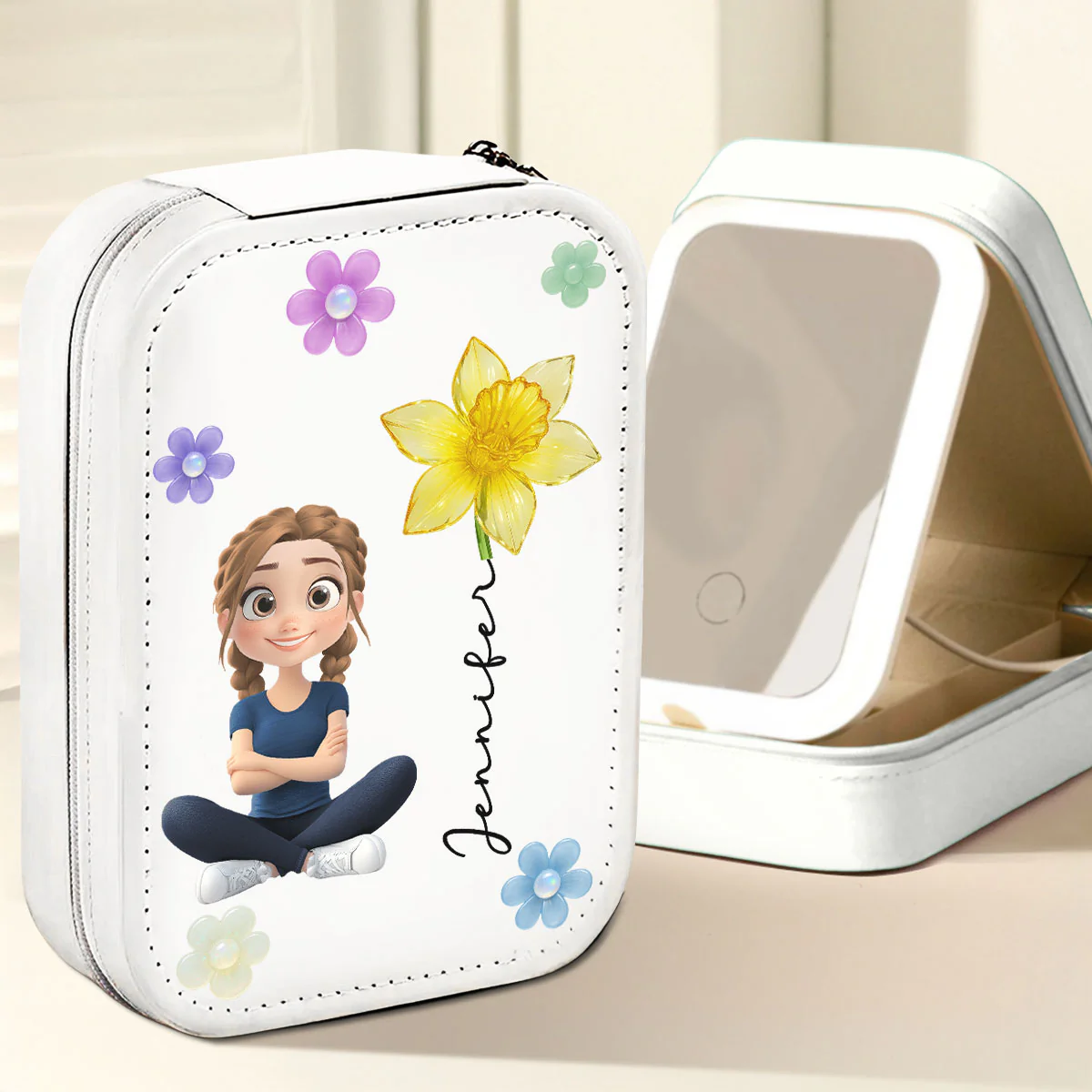 Lovely Girl - Personalized Custom Jewelry Box With LED Mirrorr - Image 2