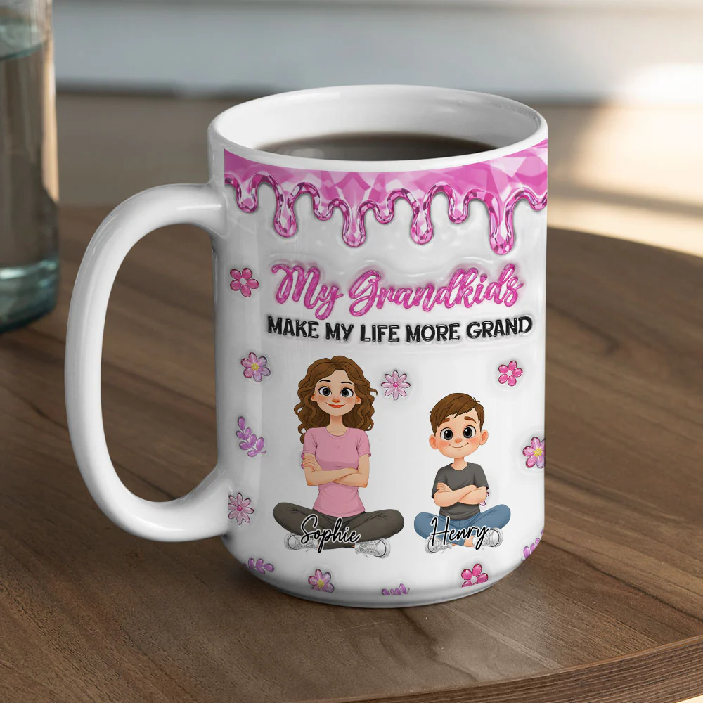 Lovely Grandkids And Grandma - Personalized Custom 3D Inflated Effect Mug - Image 5