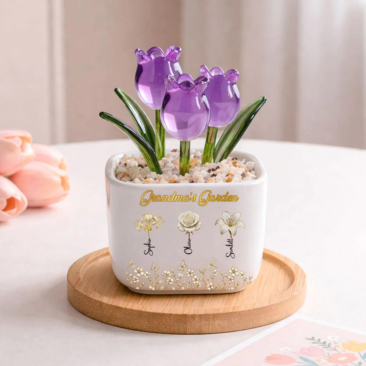 Lovely Grandma Garden- Personalized Custom Glass Everlasting Tulips