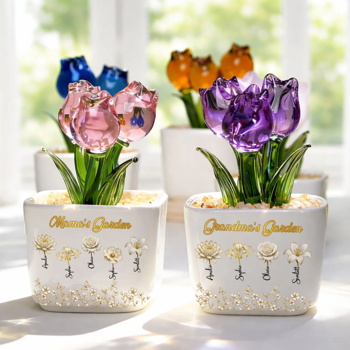 Lovely Grandma Garden- Personalized Custom Glass Everlasting Tulips - Image 3