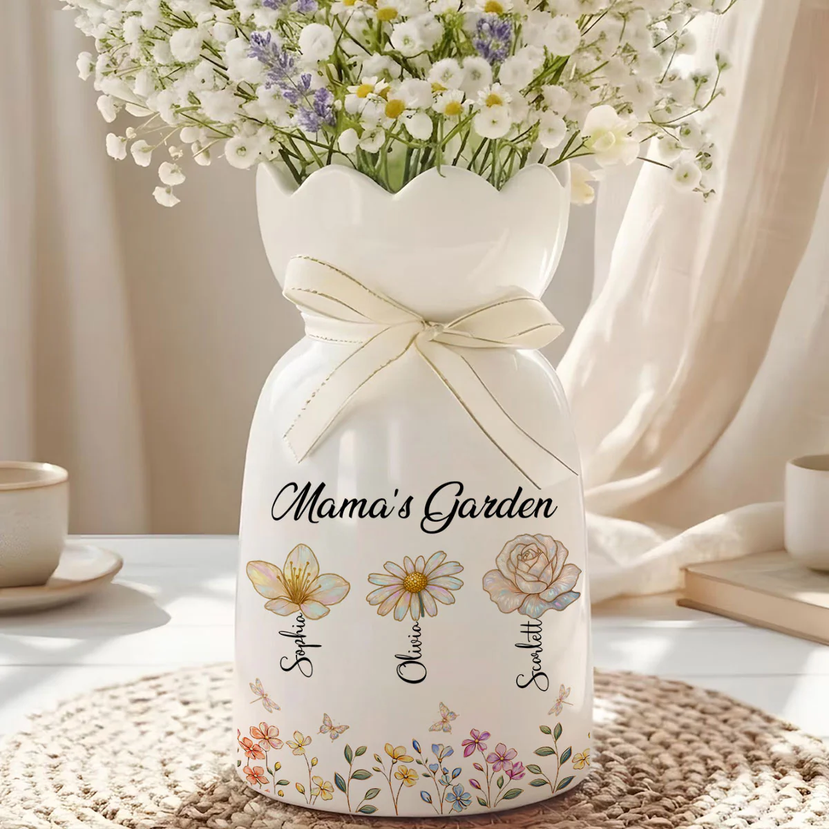 Lovely Grandma Garden - Personalized Custom Ribbon Tie Flower Vase 