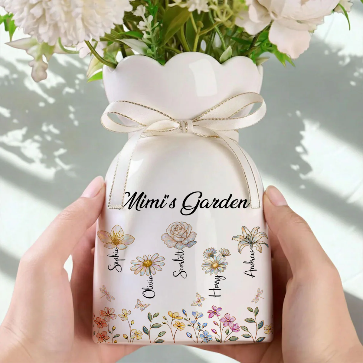 Lovely Grandma Garden - Personalized Custom Ribbon Tie Flower Vase  - Image 4