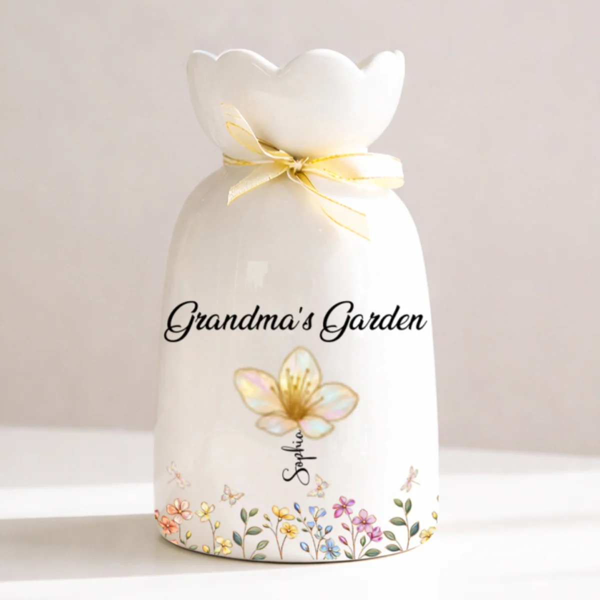 Lovely Grandma Garden - Personalized Custom Ribbon Tie Flower Vase  - Image 6