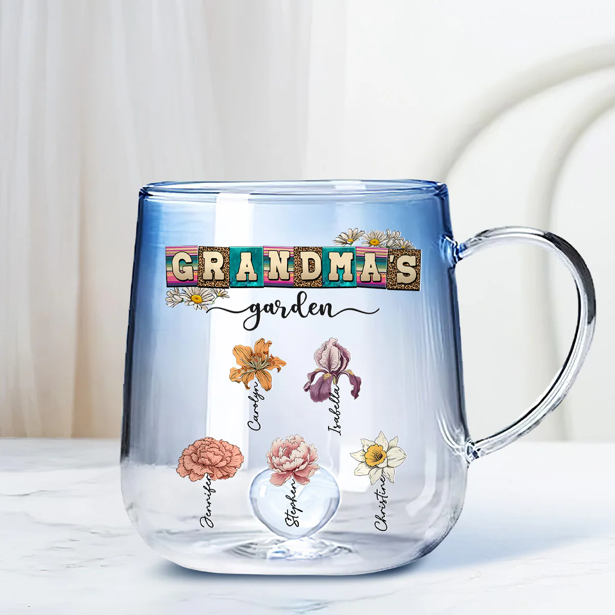 Lovely Grandma - Personalized Custom Blue Gradient Glass Mug - Image 2