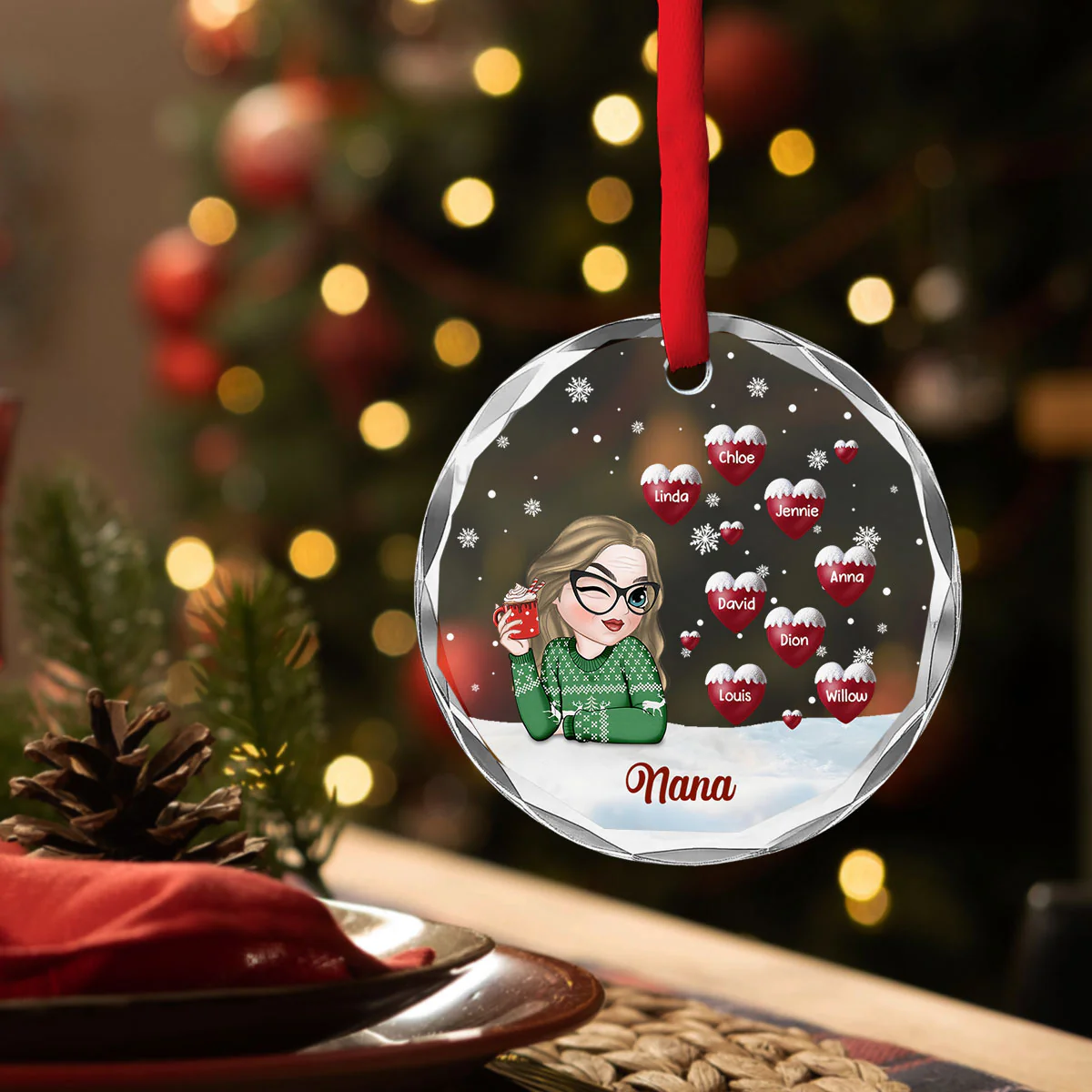 Christmas Grandma - Personalized Custom Glass Ornament - Image 2