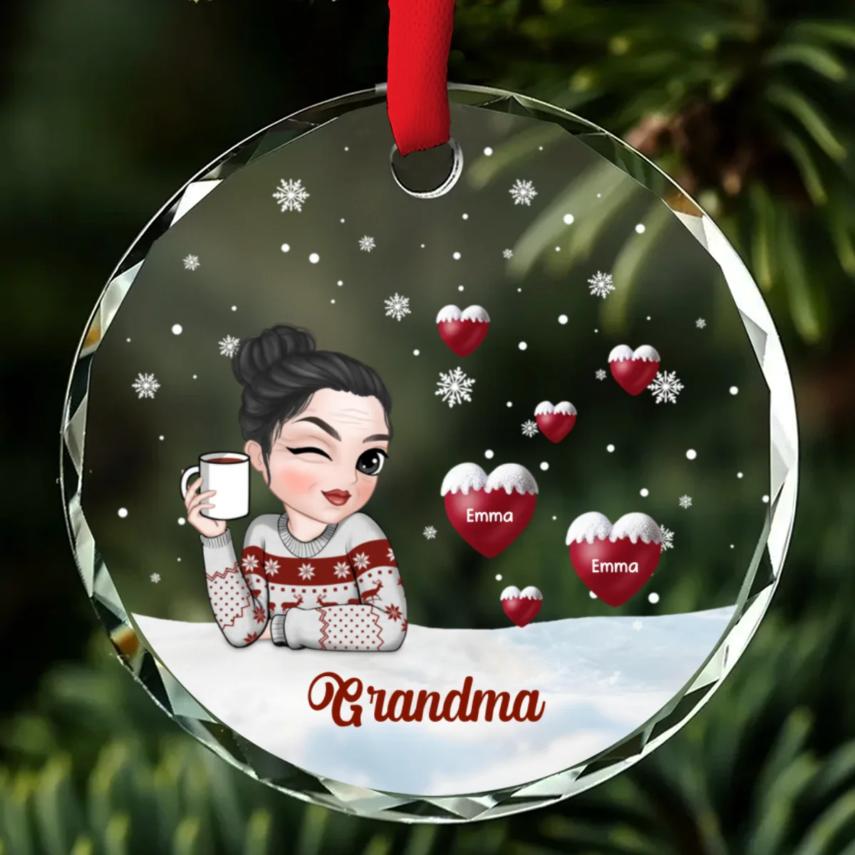 Christmas Grandma - Personalized Custom Glass Ornament - Image 6