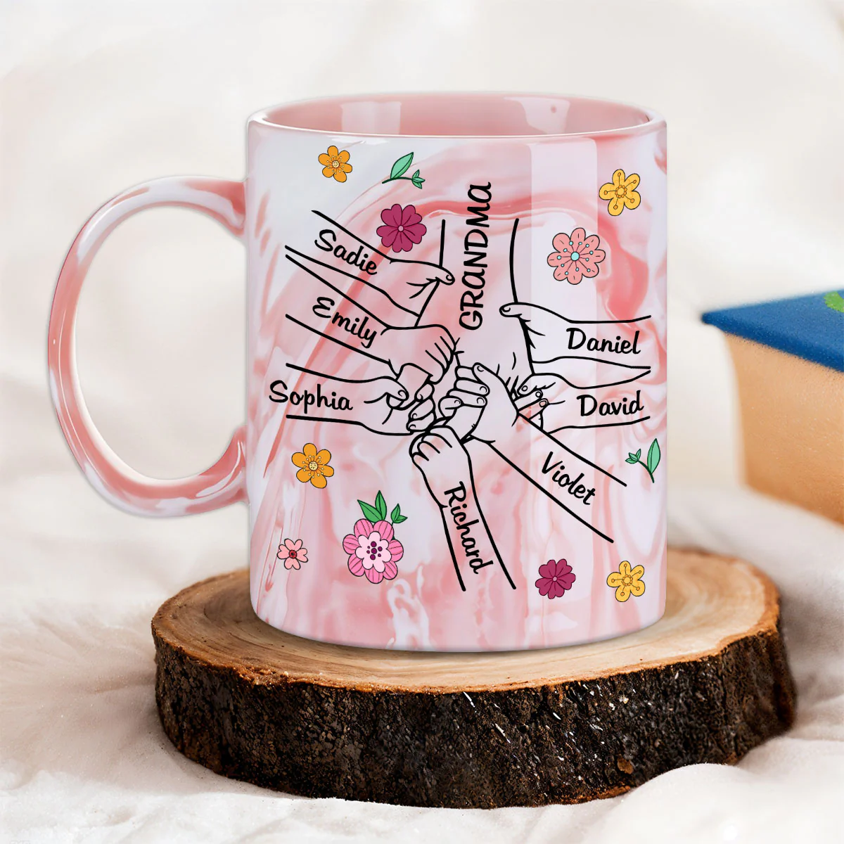 Lovely Grandma - Personalized Custom Pink Marble Mug - Image 3
