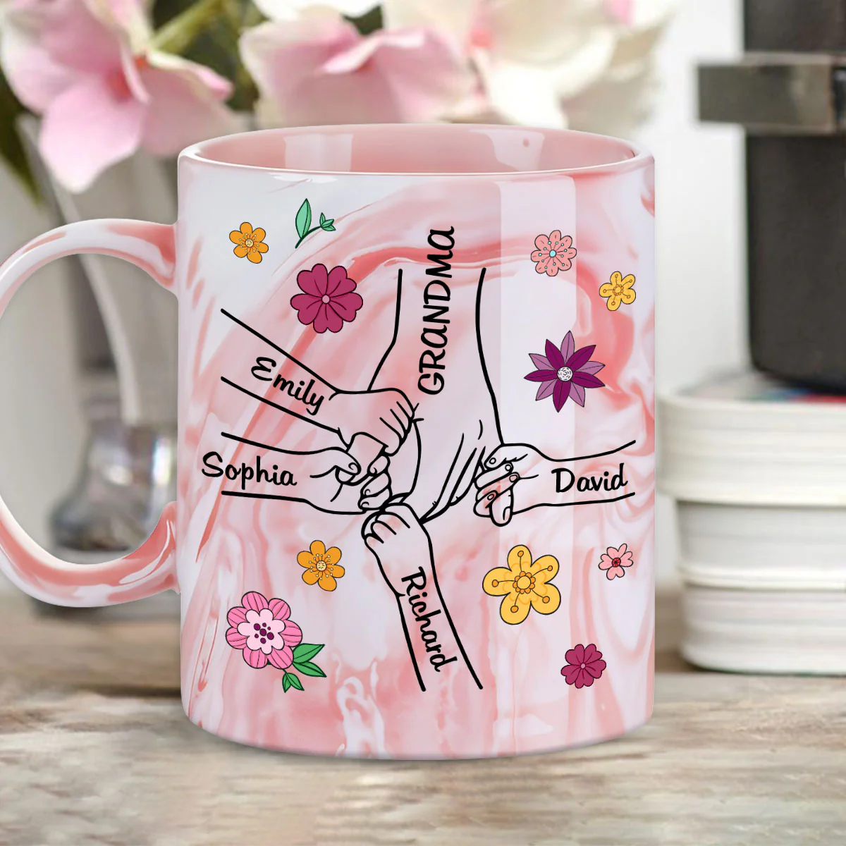 Lovely Grandma - Personalized Custom Pink Marble Mug - Image 5