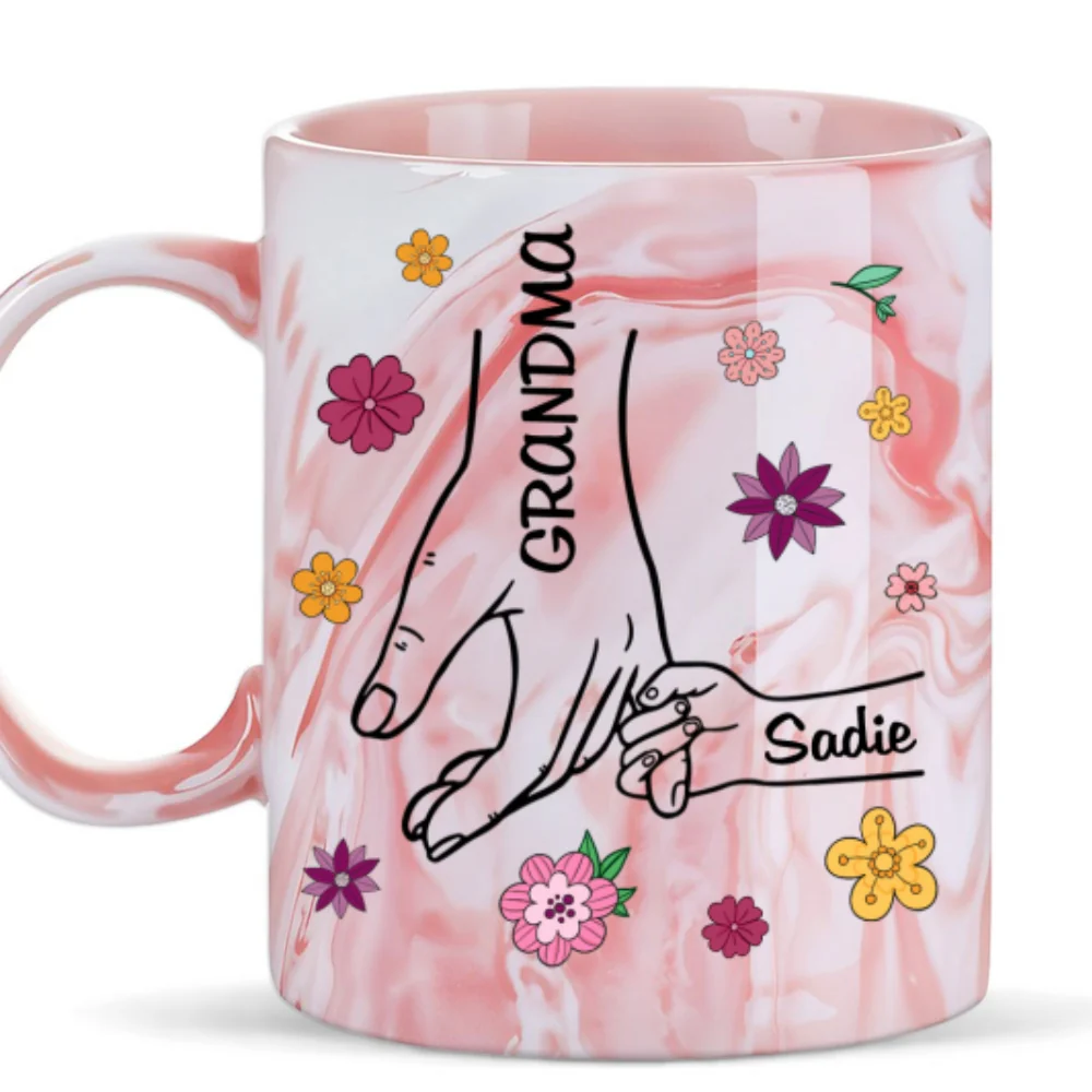 Lovely Grandma - Personalized Custom Pink Marble Mug - Image 6