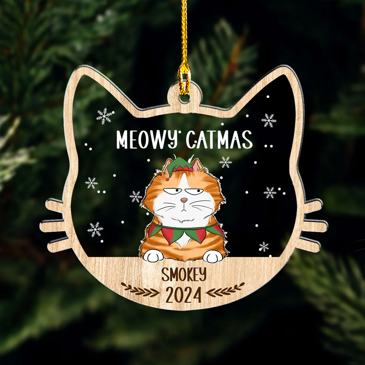 Lovely Meowy Catmas - Personalized Custom Acrylic Ornament - Image 3