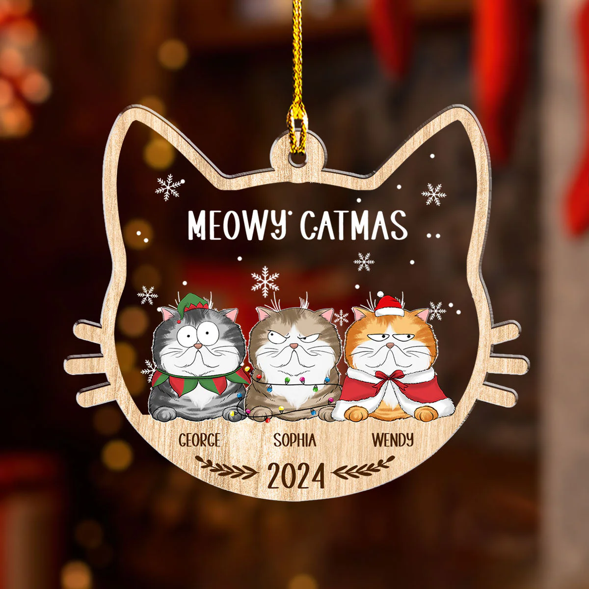 Lovely Meowy Catmas - Personalized Custom Acrylic Ornament - Image 4
