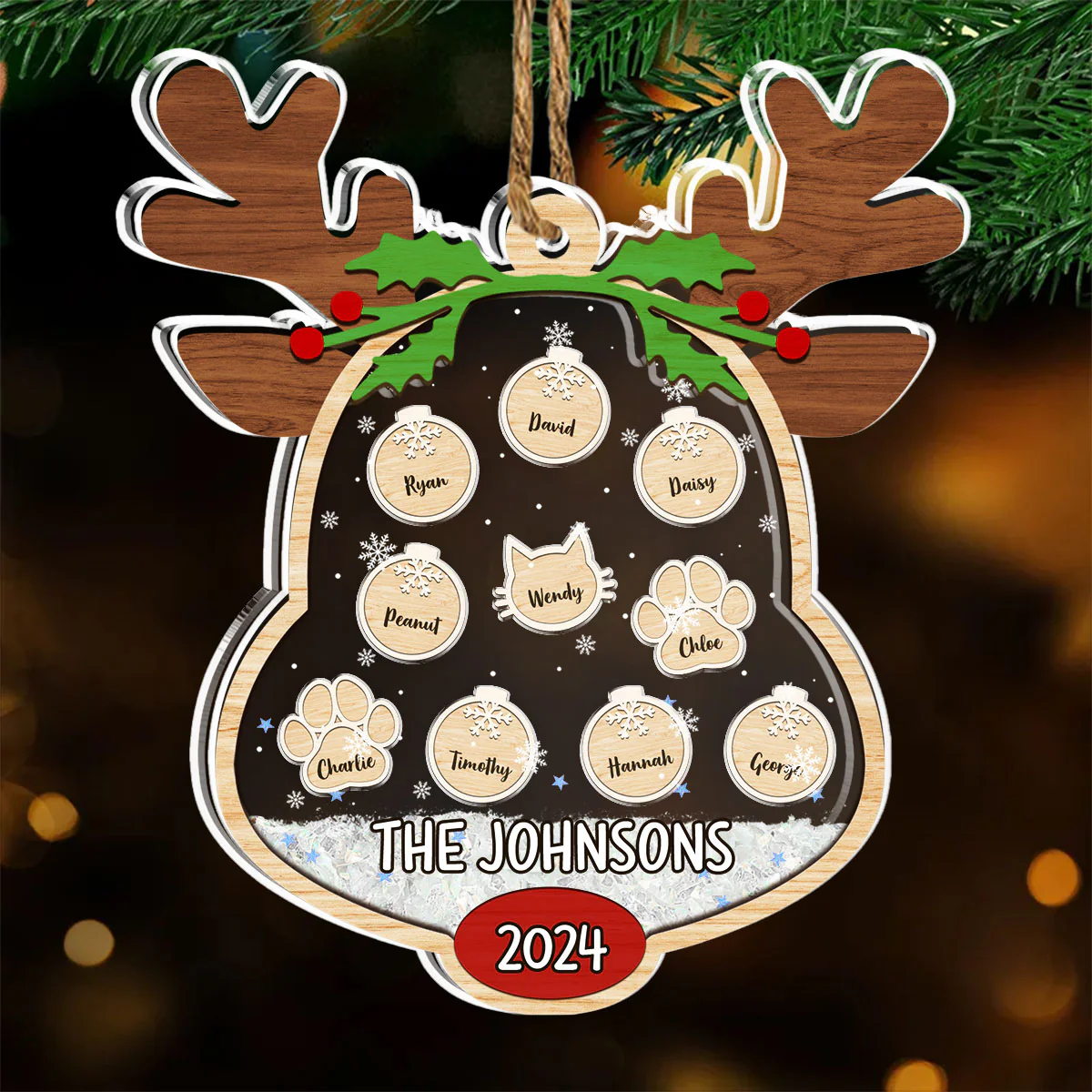 Lovely Reindeer Family - Personalized Custom Acrylic Shaker Ornament - Image 4