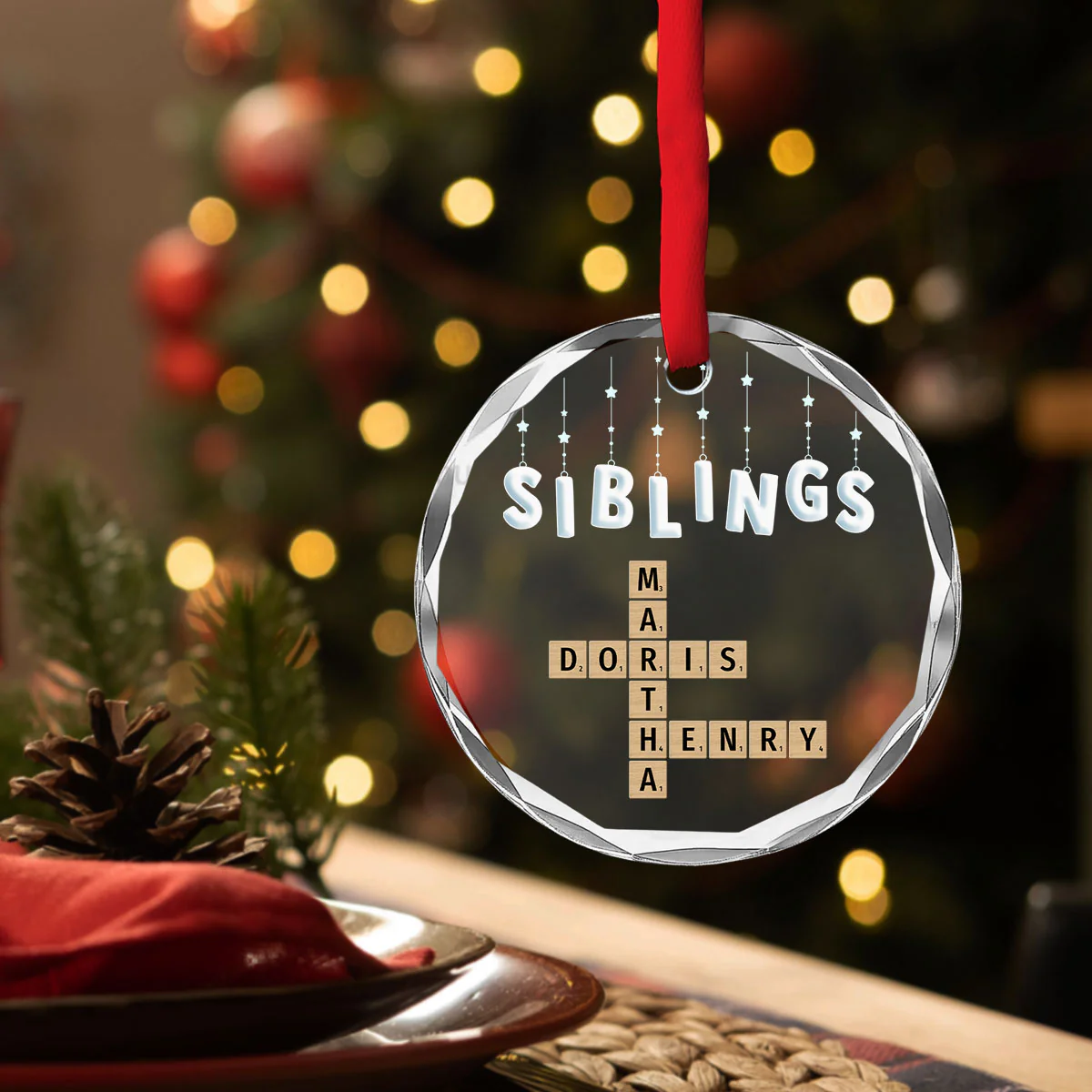 Lovely Siblings - Personalized Custom Glass Ornament - Image 2