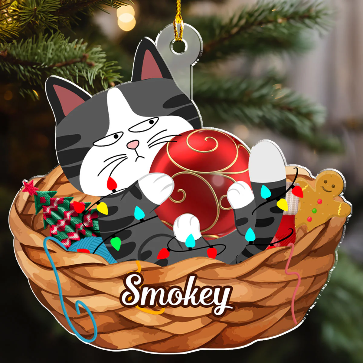 Lovely Swinging Cat Christmas - Personalized Custom Acrylic Ornament - Image 2