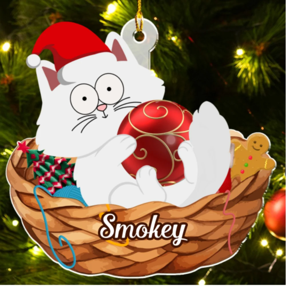 Lovely Swinging Cat Christmas - Personalized Custom Acrylic Ornament - Image 6