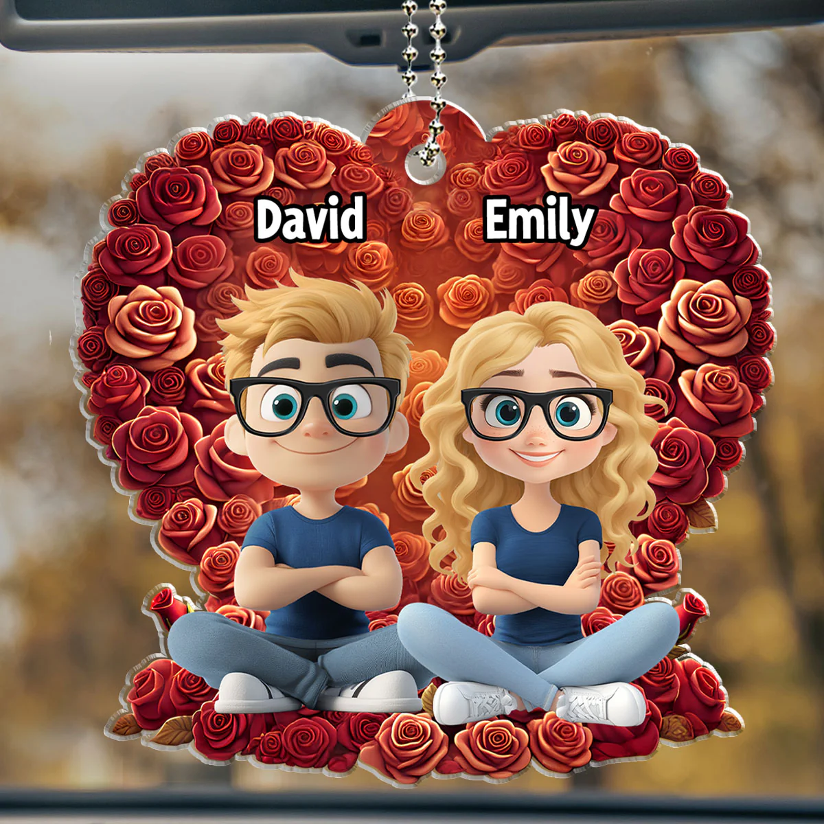 Loving Duo In Rose Heaven - Personalized Custom Car Ornament - Image 2