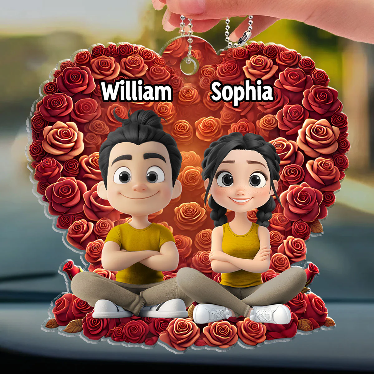 Loving Duo In Rose Heaven - Personalized Custom Car Ornament - Image 3