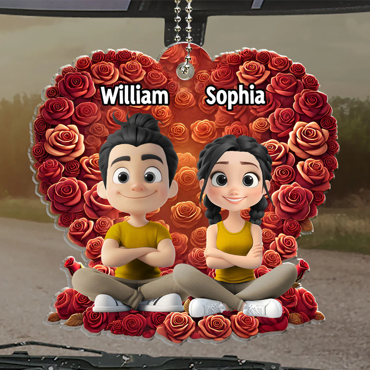 Loving Duo In Rose Heaven - Personalized Custom Car Ornament - Image 4