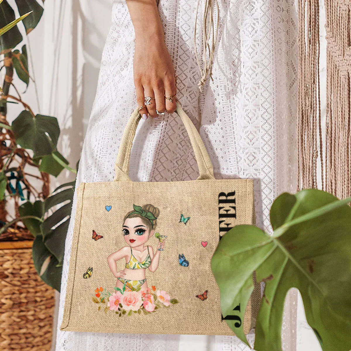 Lucky Girl - Personalized Custom Jute Tote Bag - Image 5