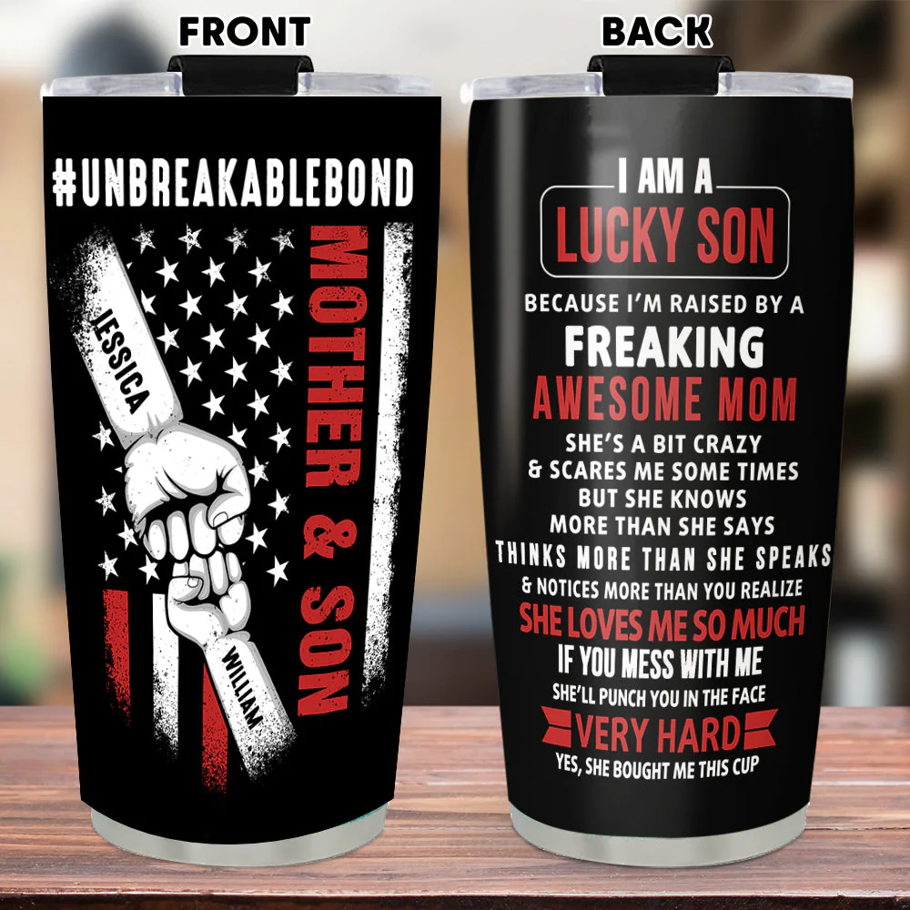 Lucky Son Of An Awesome Mom - Personalized Custom Tumbler - Image 2