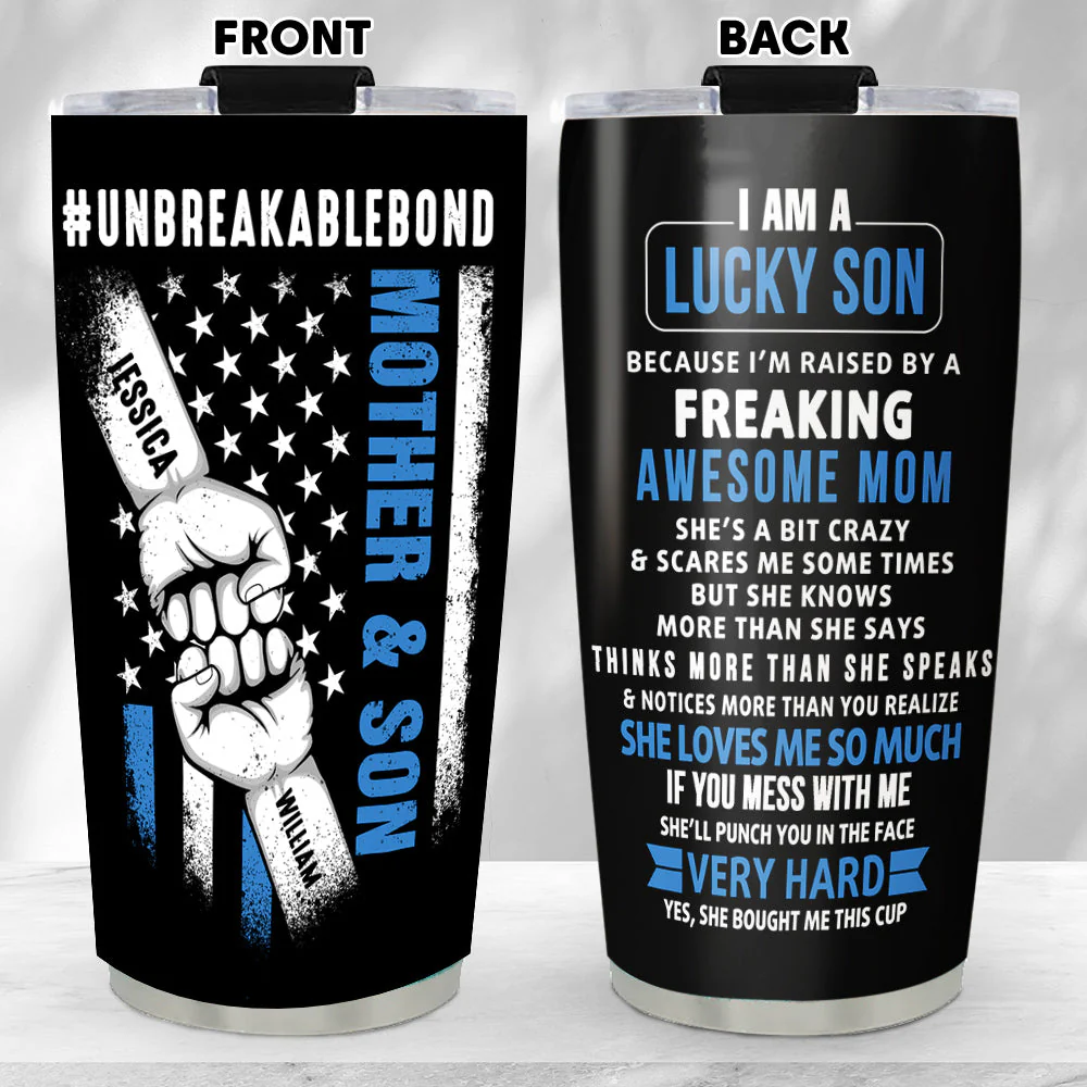 Lucky Son Of An Awesome Mom - Personalized Custom Tumbler - Image 3