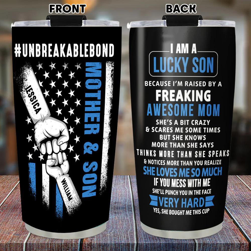 Lucky Son Of An Awesome Mom - Personalized Custom Tumbler - Image 4