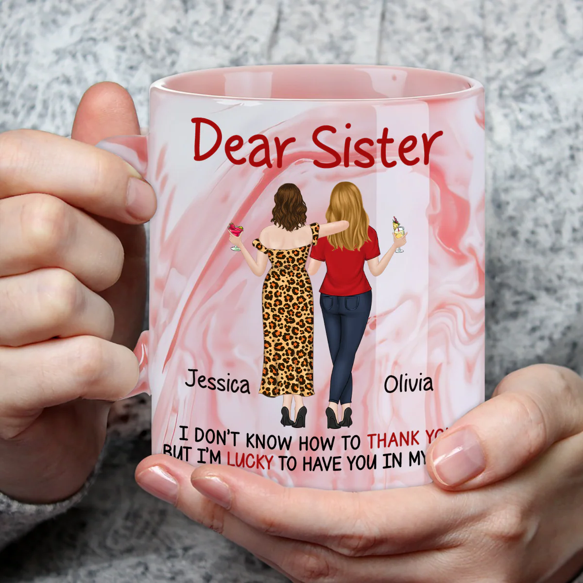 Lucky To Have You - Personalized Custom Pink Marble Mug - Image 3