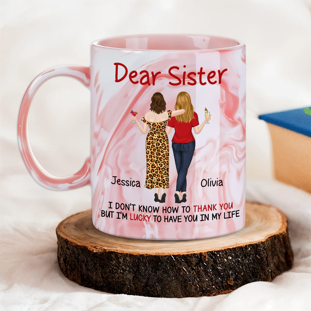 Lucky To Have You - Personalized Custom Pink Marble Mug - Image 5