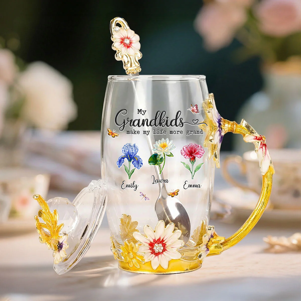 Make Life More Grand With Lovely Kids - Personalized Custom 14OZ Flower Tea Cup