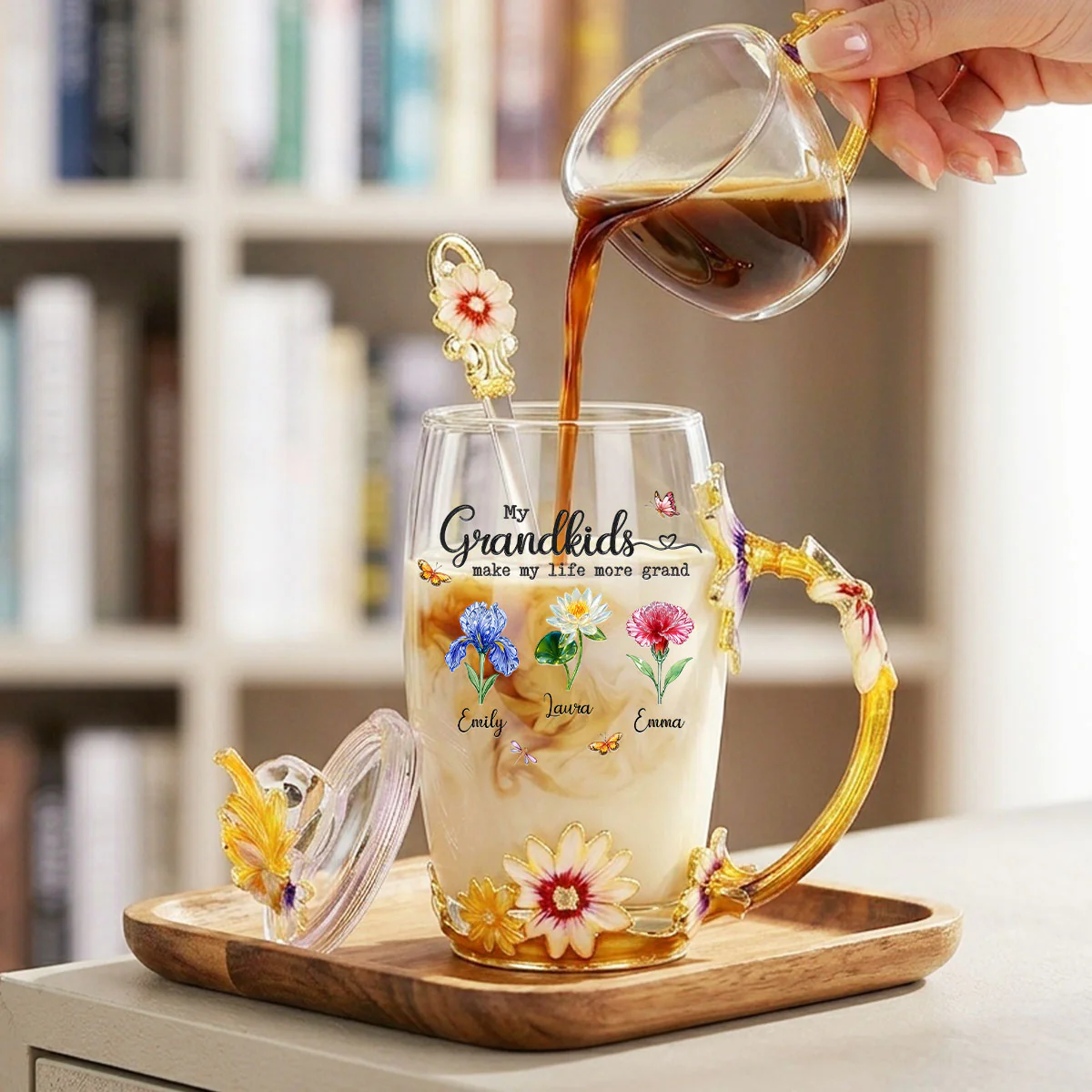 Make Life More Grand With Lovely Kids - Personalized Custom 14OZ Flower Tea Cup - Image 3