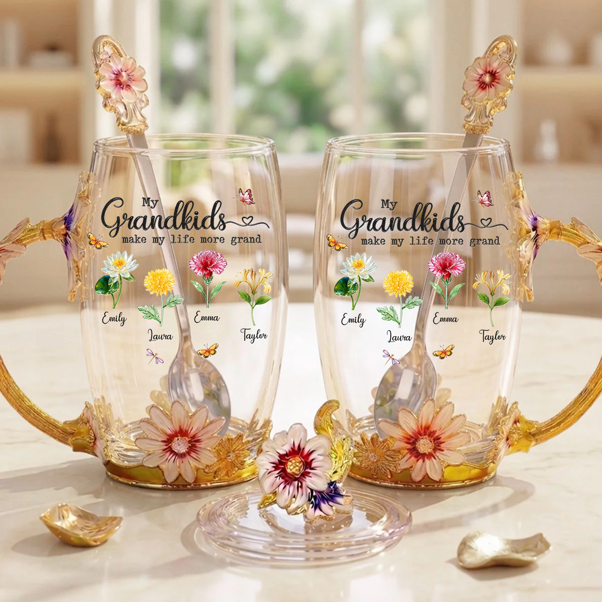 Make Life More Grand With Lovely Kids - Personalized Custom 14OZ Flower Tea Cup - Image 4