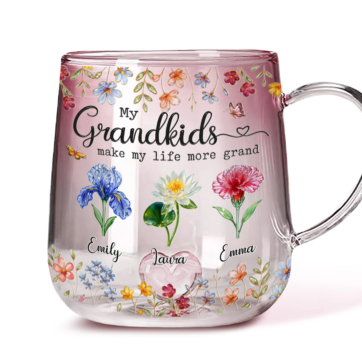 Make Life More Grand With Lovely Kids - Personalized Custom 3D Inflated Effect Pink Gradient Glass Mug