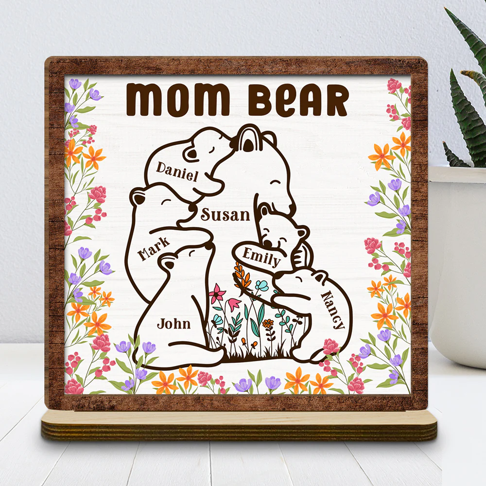 Mama Bear - Personalized Custom 2-Layer Wood Plaque With Flat Base - Image 2