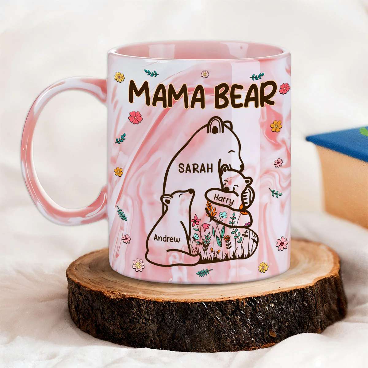 Mama Bear - Personalized Custom Pink Marble Mug - Image 3