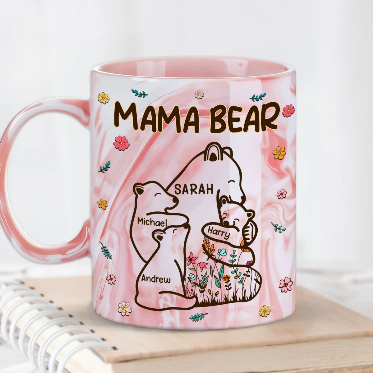 Mama Bear - Personalized Custom Pink Marble Mug - Image 4