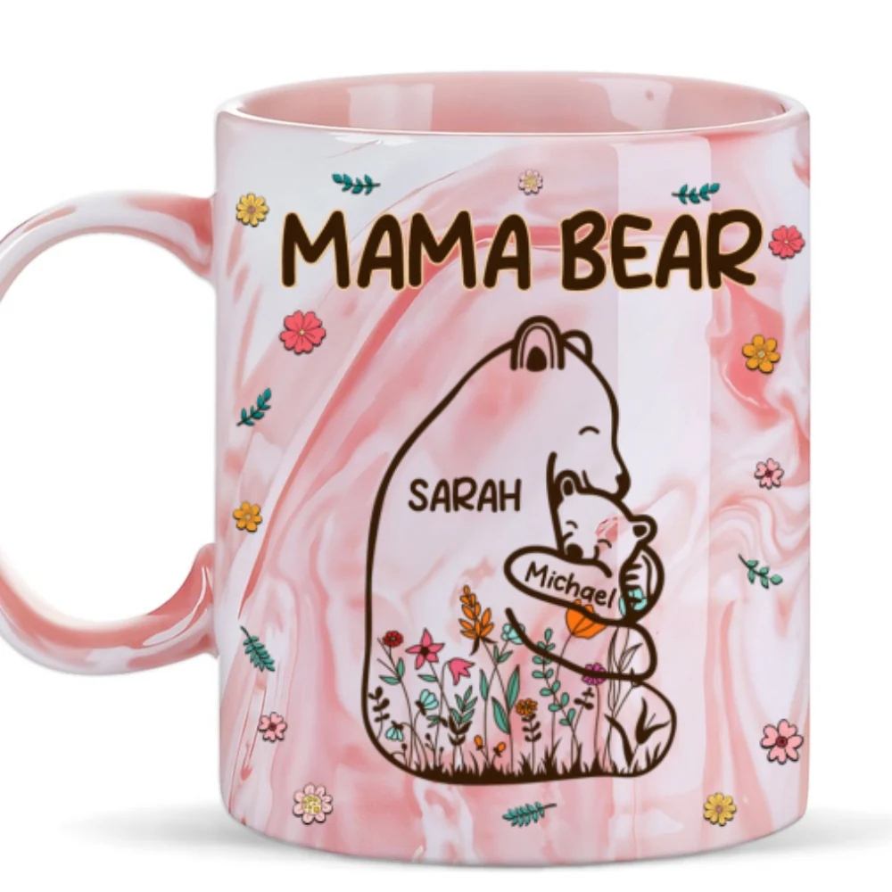 Mama Bear - Personalized Custom Pink Marble Mug - Image 6