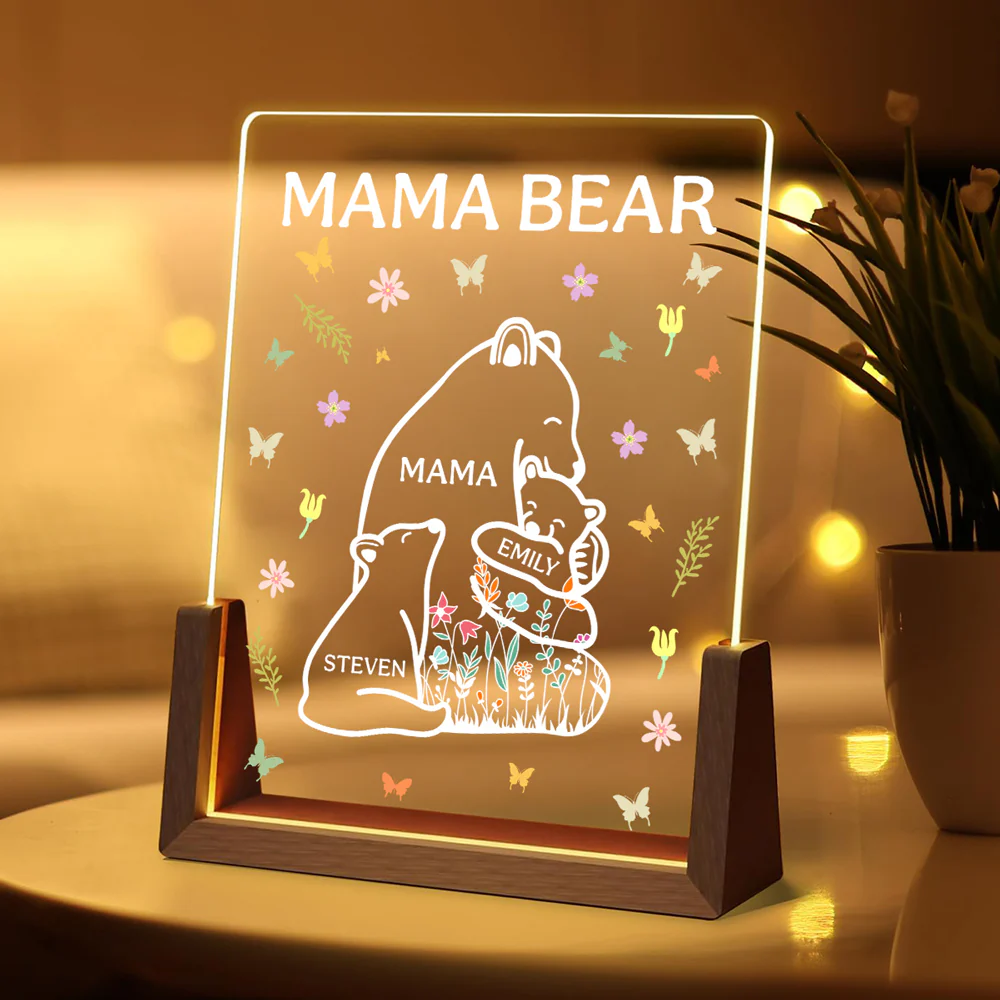 Mama Bear - Personalized Custom Plaque With Walnut Base - Image 2