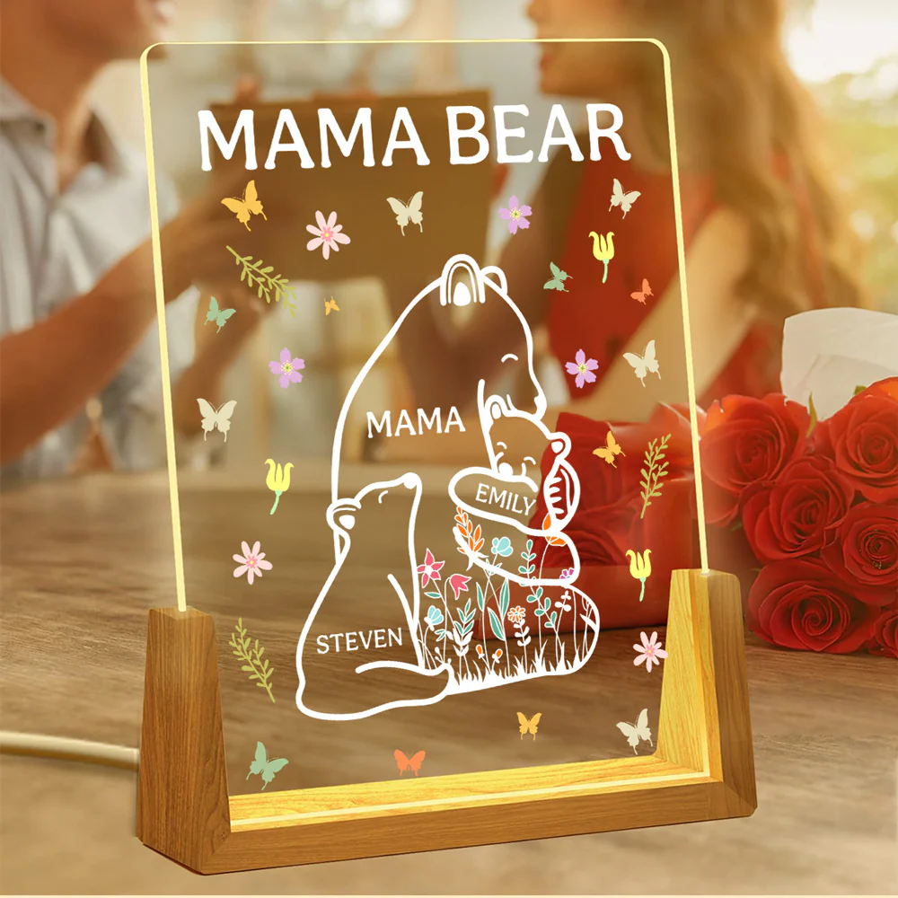 Mama Bear - Personalized Custom Plaque With Walnut Base - Image 3