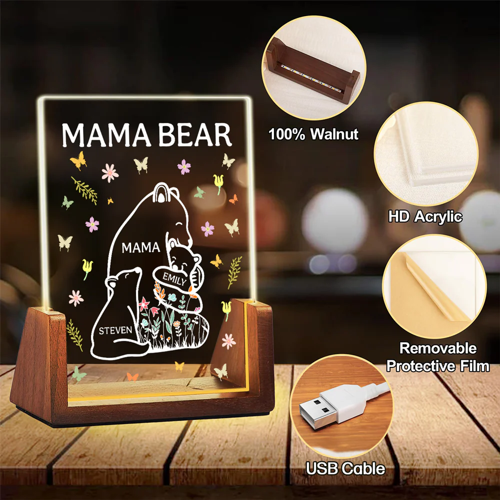 Mama Bear - Personalized Custom Plaque With Walnut Base - Image 4