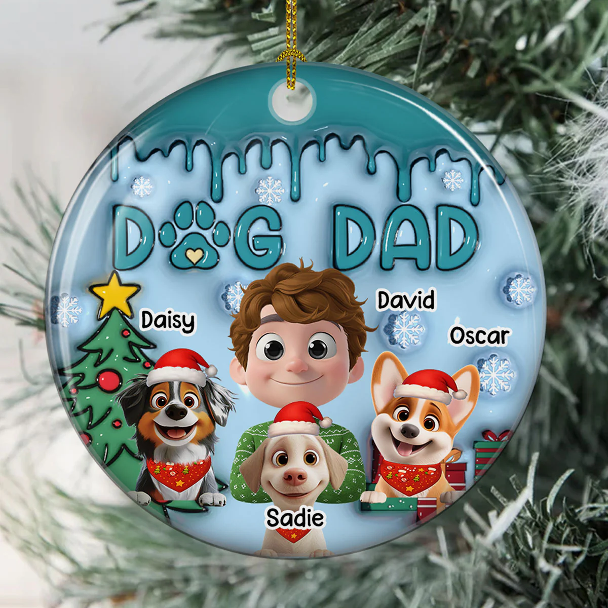 Man And Lovely Dog  - Personalized Custom 3D Inflated Effect Ceramic Ornament - Image 4