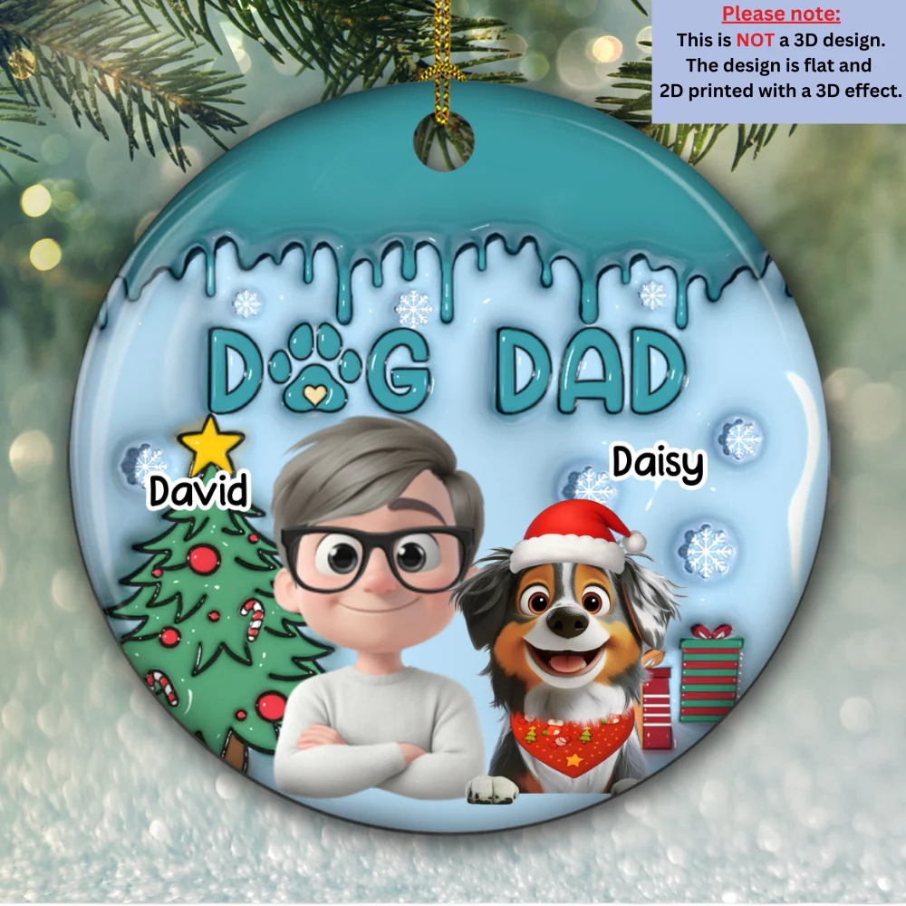 Man And Lovely Dog  - Personalized Custom 3D Inflated Effect Ceramic Ornament - Image 5