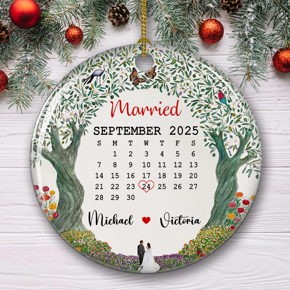 Married Custom Date - Personalized Custom Ceramic Ornament - Image 2