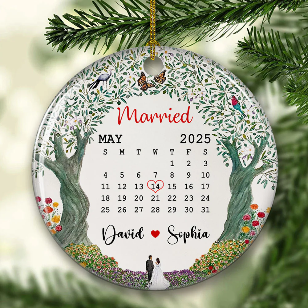 Married Custom Date - Personalized Custom Ceramic Ornament - Image 4